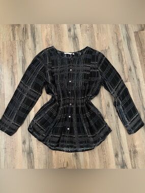 Soft Surroundings Blue Plaid Beaded Tunic Blouse Shirt